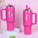 Personalized 40 oz Monogrammed Tumbler with Handle and Flip Straw Lid, 100% Leak Proof stainless steel Insulated Tumbler, Customized Initial Funny Gifts for Women Mom Sisters Coworker, A - Image 3