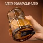 13oz Tumbler Water Glass Cups with Straw and Lid, Reusable Iced Coffee Cups, Iced Tea, Sealed Carry-On Glass Tumbler for Travel, Home, Office, Party and Outdoor (Amber 1 Pack) - Image 4