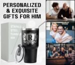 Onebttl Personalized Gifts for Men with Initials, Monogrammed Travel Tumbler for Him, Custom Coffee Cups, Unique Birthday Christmas Gifts for Men who Have Everything, Black, 30oz, J - Image 5
