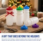 Rolling Sands USA Made 20 Ounce Sports Water Bottles - 6-Pack BPA-Free Blank Sports Bottles for Small Teams, Adults & Kids - Clear Frost Bottle/Rainbow Lid, No Smell No Taste - Image 3