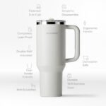 40 Oz Insulated Tumbler with Detachable Flip Straw Lid, Vacuum insulated Stainless Steel | BPA-Free, Handle & Cupholder Compatible - 24H Cold, Travel/Gym/Office, - Image 4