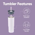 Owala Stainless Steel Triple Layer Insulated Travel Tumbler with Spill Resistant Lid and Straw, BPA Free, 24 oz, Grey/Purple (Bunny Hop) - Image 3