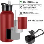 32 oz Insulated Water Bottle Bulk 8 Pack, Stainless Steel Sports Water Bottles with Straw Lid & Wide Mouth Lids, Double Walled Vacuum, Leak Proof, Red - Image 5