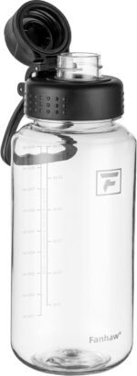 Fanhaw 32 oz Clear BPA-Free Tritan Water Bottle with Fast-Flow Spout Lid, Leakproof Wide-Mouth Reusable Bottle for Gym, School & Office (Clear&Black) - Image 6