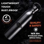 Tactiko Survival 51 oz/1500ml Stainless Steel Wide Mouth Water Bottle, Single Wall Boil-Safe, Leakproof, BPA-Free with Carry Sleeve and Strap for Camping, Hiking, Outdoor Prep (Black) - Image 3