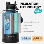 [2-IN-1 LID] 64 oz Insulated Water Bottle with Silicone Boot (48hrs Cold/24hrs Hot) - DIY Stickers, Leakproof, BPA Free, Half Gallon - Image 4