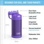 THERMOS FUNTAINER Water Bottle with Straw - 12 Ounce - Kids Stainless Steel Vacuum Insulated Water Bottle with Lid, Violet - Image 3