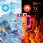 30 oz Tumbler with Handle,Tumbler with Lid and Straw,Double Wall Insulated Cup Stainless Steel Travel Mug(Cold for 34 Hours),Water Bottle for Iced Tea,Coffee,Cold Beverages(Gloss Pink) - Image 3
