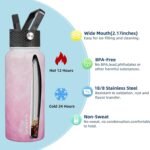BJPKPK 2 Pack Insulated Water Bottles with Straw Lids, 32oz Stainless Steel Metal Water Bottle with 6 Lids, Leak Proof BPA Free Jugs, Cups, Flasks for Travel, Sports (Blossom+Ocean) - Image 3