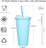 24 oz Reusable Plastic Cups, Custom Cups for Party with Lids and Straws, 12 Pack Iced Coffee Travel Mugs or Mean Girls Party Tumblers, Leak-Proof Coffee Travel Mug (12, Blue) - Image 3