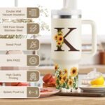 Sunflower Gifts for Women - Monogrammed 40 oz Tumbler with Handle & Straw - Christmas Personalized Gifts for Women, Monogrammed Gift for Mom, Wife, Sister, Friend - Initial Sunflower Tumbler Cup - Image 4