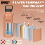 Healthy Human Stainless Steel Water Bottle | Double Walled Vacuum Insulated Water Thermos for Adults | Eco-Friendly Travel Bottles with Leak Proof Lid (Peach, 21 oz/ 621 ML) - Image 5