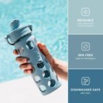 Lifefactory 22-Ounce Glass Water Bottle with Active Flip Cap and Protective Silicone Sleeve, Denim - Image 3