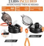 1 Gallon Water Bottle with Straw, 128 oz Large Water Jug with Times to Drink, Reusable Leak Proof with Handle, 2 Lids BPA Free Big Sports Bottles for Fitness Gym Camping (Grey, 128 Ounces) - Image 4