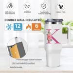 40oz Initial Tumbler,Personalized Gift for Women,Sister,Wife,Best Friend,Monogrammed Gifts for Birthday, Christmas,Custom Tumbler,Cute Tumblers with Straws-K - Image 3