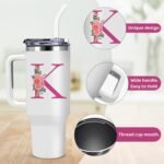 40oz Initial Tumbler,Personalized Gift for Women,Sister,Wife,Best Friend,Monogrammed Gifts for Birthday, Christmas,Custom Tumbler,Cute Tumblers with Straws-K - Image 4