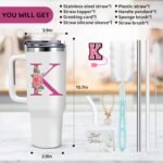 40oz Initial Tumbler,Personalized Gift for Women,Sister,Wife,Best Friend,Monogrammed Gifts for Birthday, Christmas,Custom Tumbler,Cute Tumblers with Straws-K - Image 5