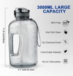 GEMFUL 3 Liter Water Bottle with Straw Time Marker Large 101oz BPA-Free Leakproof Jug for Gym Sports Hiking Motivational Tracking for Men Women (Grey with Removable Straw) - Image 4