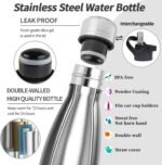 Insulated Water Bottle,12oz Stainless Steel Water Bottles with straw lid,Metal Sports Water Bottles for Boys,Girls,Double Wall Vacuum BPA-Free Flask for School, Sports & Travel-Sliver - Image 4