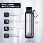 Slim Insulated Water Bottles for Travel 18oz with Clip, Double Wall Vacuum Stainless Steel Water Bottle Keeps Drinks Cold 24 Hrs/Hot 12 Hrs, 100% Leakproof, BPA Free(Black) - Image 3