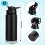 10 Pack Water Bottles Bulk, 20oz Sports Aluminum Water Bottle with Snap Lids Metal Reusable Leak proof Personalized Bottle for Travel Camping Gym Hiking Fishing(Black) - Image 3