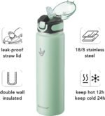 Enerbone 32 oz Insulated Water Bottle, Stainless Steel Bottle with Carrying Strap, Double-Wall Vacuum Insulation Design, Leakproof Sports Bottle with Straw, Keep Drinks Cold or Hot for Hours - Image 3