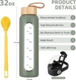 32 oz Glass Water Bottle with 2 Lids-Handle Straw Lid & Bamboo Lid,1 Liter Motivataional Tumbler Water Bottle Time Marker, Borosilicate Glass Water Bottles With Silicone Sleeve, Leakproof - Image 3