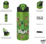 Zak Designs Minecraft Water Bottle for Travel and At Home, 19 oz Vacuum Insulated Stainless Steel with Locking Spout Cover, Built-In Carrying Loop, Leak-Proof Design (Creeper) - Image 5