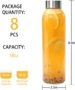 Brajttt Glass Juice Bottle with Lids,16oz Juicing Bottles Reusable, Clear Glass Water Bottles 16 oz with Stainless Steel Airtight Cap,Juice Beverage Container, Leak Proof，Set of 8 - Image 3