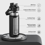 ENCOOL Insulated Water Bottle with Straw Stainless Steel Water Bottle, Leak-Proof, BPA-Free, Double Wall Vacuum Keeps Cold for 24 Hours for Sports, Travel, School (18 oz, Black Night) - Image 4