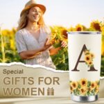 Sunflower Gifts for Women - Personalized Christmas Gifts for Women - Birthday Gift for Woman - Mothers Day Gift for Mom - Monogrammed, Initial 20oz Travel Cup Insulated Tumbler with Lid, A - Image 3