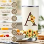 Sunflower Gifts for Women - Personalized Christmas Gifts for Women - Birthday Gift for Woman - Mothers Day Gift for Mom - Monogrammed, Initial 20oz Travel Cup Insulated Tumbler with Lid, A - Image 4