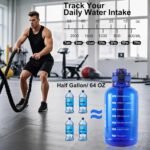 GEMFUL 2L Leak Proof Water Bottle with Handle 64oz Large Gym Jug Time Marker No Straw BPA Free Motivational for Men & Women (Royal Blue) - Image 4