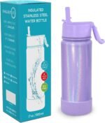 CHILLOUT LIFE 17 oz Kids Insulated Water Bottle with Straw Lid Leakproof and Cute Waterproof Stickers, Personalized Stainless Steel Thermos Flask Metal Water Bottle, Purple Sparkle - Image 3