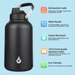 BJPKPK 1 Gallon Water Bottle Insulated, Dishwasher Safe 128oz Large Water Jug with Metal Handle & BPA Free Spout Lid, Stainless Steel Metal Jug for Gym, Sports & Hiking, Black - Image 3