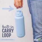 Ello Cooper 32oz Stainless Steel Water Bottle with Straw and Carry Handle, Double Walled and Vacuum Insulated Metal, Leak Proof Locking Lid with Soft Silicone Spout, Reusable, BPA Free, Black - Image 5