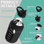 CIVAGO 64 oz Glass Water Bottle Jug with Straw and Handle, Half Gallon Sports Motivational Bottle with Time Marker, Large Flask Canteen with Silicone Sleeve for Gym, Army Green - Image 4