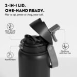 POWCAN 32 oz Stainless Steel Water Bottle for Sports: One-hand Push Button Lid, Leakproof, Keep Cold 24Hrs, Stainless Steel Cup with Straw for Camping, Outdoors, Workout, Travel (Midnight Black) - Image 3