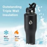 40 oz Insulated Water Bottle with Straw fit in Car Cup Holder, Triple Wall Vacuum Stainless Steel(Cold 48 hrs, Hot 24 hrs), Leakproof & Non-BPA, Hydro Travel Flask with Straw and Spout Lid - Image 4