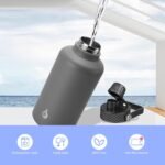 BJPKPK Half Gallon Insulated Water Bottles with Straw Lid, 64oz Large Water Jug, Stainless Steel Bottles with 3 Lids and Paracord Handle, Thermo for Hot & Cold Liquid, Stainless Steel - Image 5