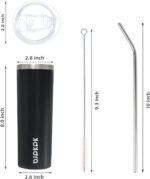 BJPKPK Black Skinny Stainless Steel Tumblers 20 oz Slim Insulated Reusable Coffee Travel Water Tumbler Cup With Lid - Image 4