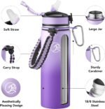 GOSWAG Insulated Sports Water Bottle, 24oz 2 Lids(with Straw/No Straw), Stainless Steel Water Bottles with Paracord Handle, Insulated Bottle with Double-Wall Vacuum Insulation - Image 4