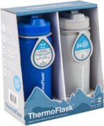 ThermoFlask Kids Bottle with Straw Lid - Durable & Dishwasher-Safe Water Bottles & Lids - Leak-Proof Bottle Lid Design - Reusable Water Bottles for Everyday Use - 16 oz, Blueberry/Wolf Grey (2 Pack) - Image 3