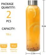 Brajttt Glass Juice Bottle with Lids,16oz Juicing Bottles Reusable, Clear Glass Water Bottles 16 oz with Stainless Steel Airtight Cap,Juice Beverage Container, Leak Proof，Set of 2 - Image 3