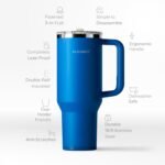 40 Oz Insulated Tumbler with Detachable Flip Straw Lid, Vacuum insulated Stainless Steel | BPA-Free, Handle & Cupholder Compatible - 24H Cold, Travel/Gym/Office,Navy Blue - Image 4