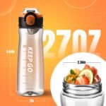 Sports Water Bottle, 27OZ Plastic Reusable Water Bottles with Measurements, Leakproof Mens Water Bottles Black for Gym, Travel, Home, Office - Image 3