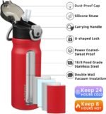 BJPKPK 18oz Insulated Water Bottle with Straw Stainless Steel Double Wall Water Bottles BPA Free Leak Proof Thermal Flask with Lockable Flip Lid and Soft Silicone Spout,Red - Image 3