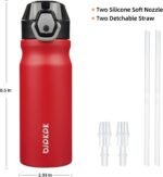 BJPKPK 18oz Insulated Water Bottle with Straw Stainless Steel Double Wall Water Bottles BPA Free Leak Proof Thermal Flask with Lockable Flip Lid and Soft Silicone Spout,Red - Image 4