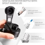 MUKOKO 32oz Glass Water Bottles with 2 Lids-Handle Spout Lid&Bamboo Straw Lid, Motivational Water Tumbler with Time Marker Reminder and Silicone Sleeve, Leakproof-White-1 Pack - Image 7