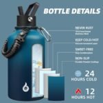 BJPKPK Half Gallon Insulated Water Bottles with 3 Lids and Paracord Handle, 50oz, 64oz, 87oz, 128oz Large, Stainless Steel Water Bottles with Straw Lid, Half Gallon Water Jug,Vast - Image 3